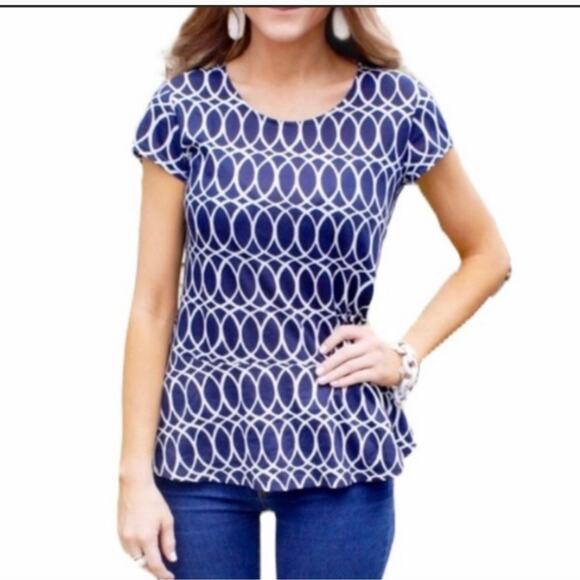 Lilly Pulitzer Tops - Lilly Pulitzer Arlene Tickle the Ivories navy/white peplum top sz M